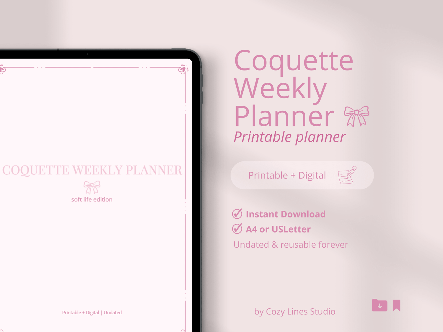 Coquette Weekly Planner (Digital) - Cozy Lines Studio